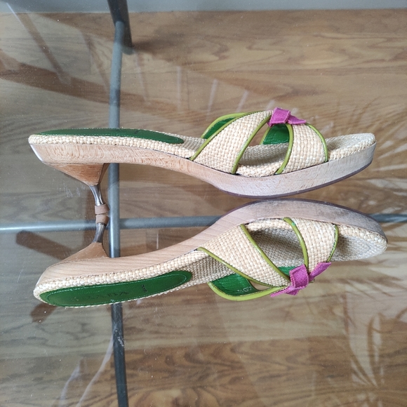 Vintage Prada Straw Bamboo Slide Heeled Sandals 40.5 run small Fit 8.5 - Picture 2 of 12